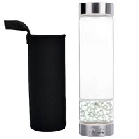 Sticla reutilizabila cu cristale naturale, GlowforHome, capac rezistent la scurgeri, 500 ml, Husa Protectie, Quartz Alb - 2