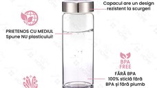Sticla reutilizabila cu cristale naturale, GlowforHome, capac rezistent la scurgeri, 500 ml, Husa Protectie, Quartz Alb