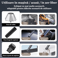Suflanta Aer si Aspirator Fara Fir Turbo Fan, 2 in 1, portabila, 200W, 130000 RPM, Baterie 8000 mAh, Indepartare Praf - 4