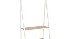 Suport haine metalic Herning, stejar alb si alb, 64x40x150 cm