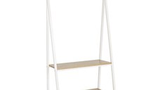Suport haine metalic Herning, stejar alb si alb, 64x40x150 cm