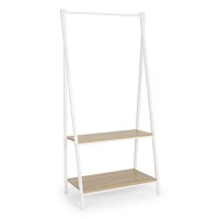 Suport haine metalic Herning, stejar alb si alb, 64x40x150 cm - 1
