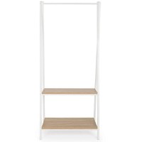 Suport haine metalic Herning, stejar alb si alb, 64x40x150 cm - 2