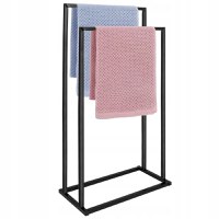 Suport metalic de baie pentru prosoape, cu 2 standuri, 84 cm, negru - 3