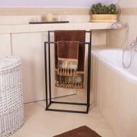 Suport metalic de baie pentru prosoape, cu 2 standuri, 84 cm, negru - 10