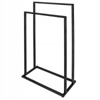 Suport metalic de baie pentru prosoape, cu 2 standuri, 84 cm, negru - 5