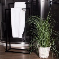 Suport metalic de baie pentru prosoape, cu 2 standuri, 84 cm, negru - 9
