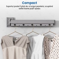Suport retractabil si pliabil pentru umerase GlowforHome, 84 cm lungime maxima, 3 segmente, 18 carlige,  aluminiu, negru - 5