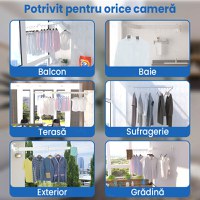 Suport retractabil si pliabil pentru umerase GlowforHome, 84 cm lungime maxima, 3 segmente, 18 carlige,  aluminiu, negru - 3