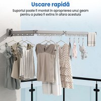 Suport retractabil si pliabil pentru umerase GlowforHome, 84 cm lungime maxima, 3 segmente, 18 carlige,  aluminiu, negru - 2
