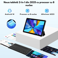 Tableta 2-in-1, de 10.1 inch, 8GB RAM (4+4GB Extensibil), 128GB ROM, Android 14, WiFi 5G & 2.4G,Procesor Octa-Core A523 - 9