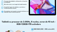Tableta 2-in-1, de 10.1 inch, 8GB RAM (4+4GB Extensibil), 128GB ROM, Android 14, WiFi 5G & 2.4G,Procesor Octa-Core A523
