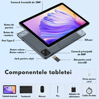 Tableta 2-in-1, de 10.1 inch, 8GB RAM (4+4GB Extensibil), 128GB ROM, Android 14, WiFi 5G & 2.4G,Procesor Octa-Core A523 - 5