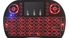 Tastatura Iluminata Wireless Techstar® i8 RGB Play, Air Mouse, cu Touchpad, pentru TV Box si Mini PC, Android TV, Smart
