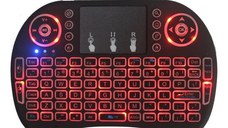 Tastatura Iluminata Wireless Techstar® i8 RGB Play, Air Mouse, cu Touchpad, pentru TV Box si Mini PC, Android TV, Smart