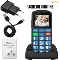 Telefon Mobil pentru Seniori CZAY®, Meniu Romana si Maghiara, Butoane Mari, Autonomie 7 Zile, Volum Mare, Buton SOS, 2G - 8
