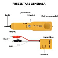 Tester continuitate cablu, Detector scurt circuit - intrerupt, Husa protectie si 2 baterii 9V incluse, Galben - 3