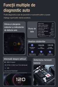 Tester Diagnoza Auto OBD2 Techstar DA200 cu Aplicatie AI, Resetare Coduri Eroare, Date in Timp Real, Compatibil - 14