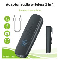 Transmitator receptor portabil 2 in 1 Techstar® M27, Compatibil Bluetooth 5.0, Reincarcabil, USB, AUX 3.5 mm, TV, PC - 3