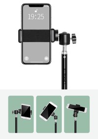 Trepied Telescopic, Pentru Telefon/Camera Foto, Telecomanda Bluetooth, Rotire 360°, H68-210cm, Husa, Aluminiu, OBRALIX® - 7