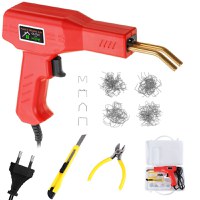 Trusa Aparat sudat plastic, GlowforHome, Pistol Profesional pentru lipit/sudat plastic, 200 capse, putere 50W, rosu - 9