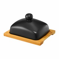 Untiera portelan cu suport bambus, negru, AMBITION Natural - 2