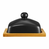 Untiera portelan cu suport bambus, negru, AMBITION Natural - 1