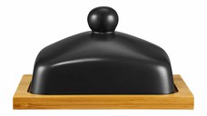 Untiera portelan cu suport bambus, negru, AMBITION Natural
