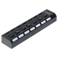 USB Hub Techstar® HB6, 3.0 High Speed, 7 Port USB 3.0, Buton On/Off, Conexiune USB 3.0 de mare vitezam Alimentator - 5