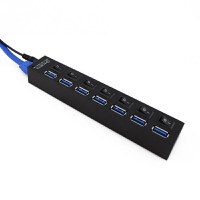 USB Hub Techstar® HB6, 3.0 High Speed, 7 Port USB 3.0, Buton On/Off, Conexiune USB 3.0 de mare vitezam Alimentator - 4