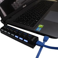 USB Hub Techstar® HB6, 3.0 High Speed, 7 Port USB 3.0, Buton On/Off, Conexiune USB 3.0 de mare vitezam Alimentator - 3
