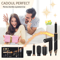 Uscator de par multifunctional 5 in 1, 1000W, 60000 RPM, 200 milioane Ioni Negativi, 3 trepte temperatura, Negru Auriu - 13