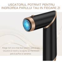 Uscator de par multifunctional 5 in 1, 1000W, 60000 RPM, 200 milioane Ioni Negativi, 3 trepte temperatura, Negru Auriu - 7