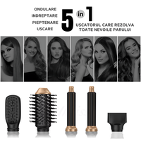 Uscator de par multifunctional 5 in 1, 1000W, 60000 RPM, 200 milioane Ioni Negativi, 3 trepte temperatura, Negru Auriu - 4