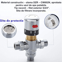 Vana de amestec termostatica NeoHGS, G3/4”, filet exterior DN20, protectie antioparire, reglabila, apa calda - 8