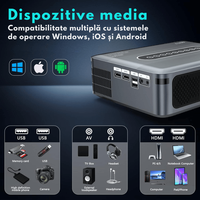 Videoproiector portabil Full HD, Android 9.0 Wi-Fi & Bluetooth, 12 000 Lumeni, Rezolutie 1920x1080 HD, Suport 4K/8K - 6