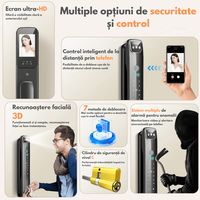Yala inteligenta Smart cu recunoastere Faciala, Incuietoare cu Camera Video, Amprenta, Card, Parola, Cheie, Aplicatie - 4