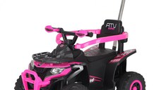 ATV electric pentru copii, 4 in 1, Kinderauto Hercules, cu maner, 35W 6V, telecomanda, echipare premium, roz