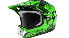 Casca de protectie BRO Kimo Cross pentru copii, ventilata si cu vizor ajustabil, verde