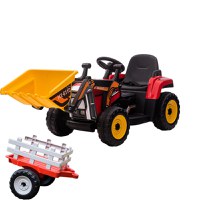 Excavator electric + remorca Kinderauto Farm Traktor 60W 12V RC, Bluetooth  Rosu - 1