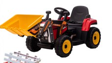 Excavator electric + remorca Kinderauto Farm Traktor 60W 12V RC, Bluetooth  Rosu