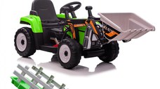 Excavator electric + remorca Kinderauto Farm Traktor 60W 12V RC, Bluetooth  Verde