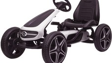 GO Kart cu pedale Mercedes, roti cauciuc solid, scaun reglabil, centura de siguranta  Alb