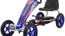Kart cu pedale Kinderauto F8-1 pentru copii 6-15 ani, cu roti gonflabile de 10 inch, albastru