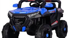 Masinuta electrica 4x4 Kinderauto SuperCar, 100W 12V, cu scaun tapitat, music player, pentru copii 2-5 ani, albastra