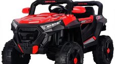 Masinuta electrica copii 4x4, Kinderauto SuperCar, 100W, 12V, scaun tapitat, music player, rosu
