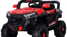 Masinuta electrica copii 4x4, Kinderauto SuperCar, 100W, 12V, scaun tapitat, music player, rosu