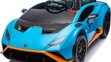 Masinuta electrica cu functie drift Lamborghini Huracan STO, putere 220W, 12V Premium, albastra