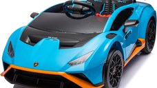 Masinuta electrica cu functie drift Lamborghini Huracan STO, putere 220W, 12V Premium, albastra
