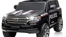Masinuta electrica de politie, Toyota Land Cruiser, pentru 2 copii, 160W, 12V, echipare premium, neagra